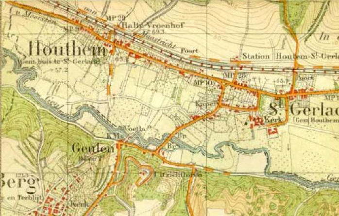 Topografisch kaart van Houthem (verkend 1907 gedeeltelijk herzien tot 1924)